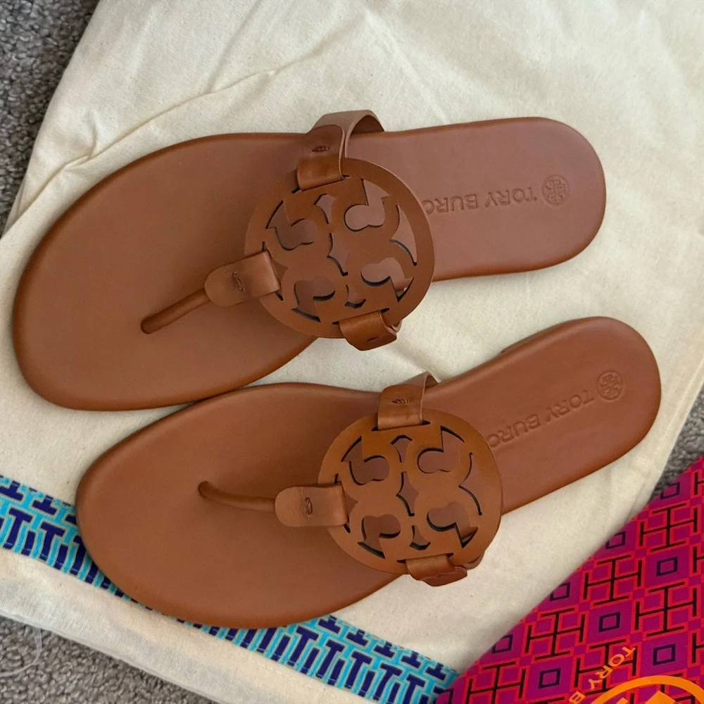New tory burch miller calf leather sandals in Millie/ bourbon color